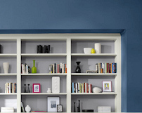 Recessed shelves in blue border